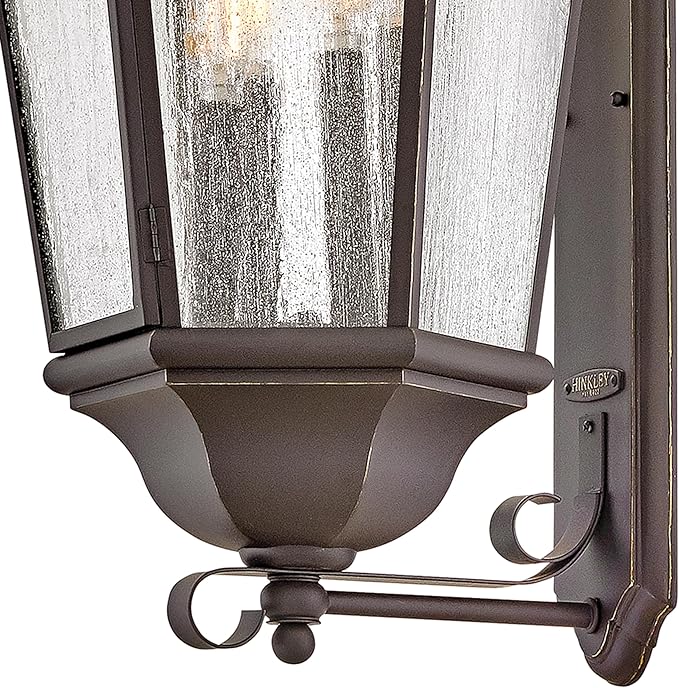 Hinkley Edgewater Outdoor Extra Large Wall Mount Lantern - Clear Seedy Glass, Aluminum - Oil Rubbed Bronze Finish | Lumora
