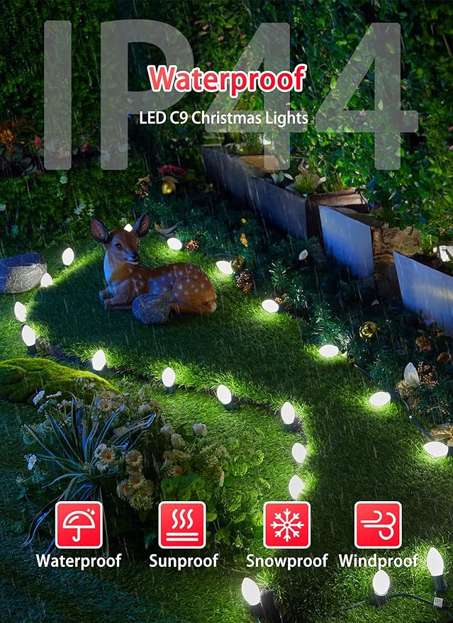 Vintage C9 LED Christmas Lights Outdoor, 50 Feet C9 String Lights with 50 Shatterproof Matte Bulbs, Connectable | Lumora