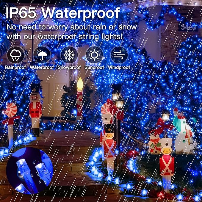 33FT 100 LEDs String Lights Waterproof Fairy Lights 8 Modes with Memory 30V Power Supply for Home, Garden, Wedding, Party, Christmas Decoration Indoor Outdoor (Blue)