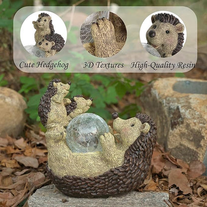 Solar Hedgehog Statue with Ball Lamp, 9x5x9 Inch Outdoor Garden Decor, Cute Resin Animal Figurine for Yard Pathway & Patio Lighting