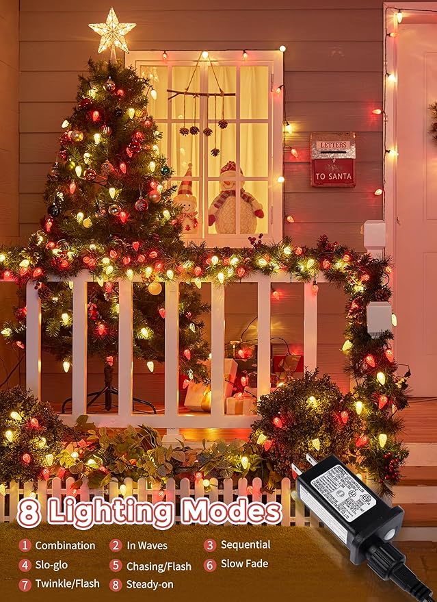 C9 LED Christmas Lights Outdoor, 81 Feet 100 LED String Lights with Timer & 8 Light Mode, Waterproof Commercial | Lumora