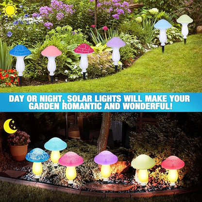 Reginary 12 Pcs Outdoor Lamp Solar Mushroom Light up Garden Mushroom Lights 8 Modes Waterproof Lamp Outside Decor for Holiday Yard Patio Pathway Lawn Ornament(Multicolored,Crack)