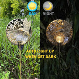 Hummingbird Solar Light Garden Outdoor Decoration Hollow Carving Flowers Crackle Glass Ball Metal Stake for Pathway | Lumora