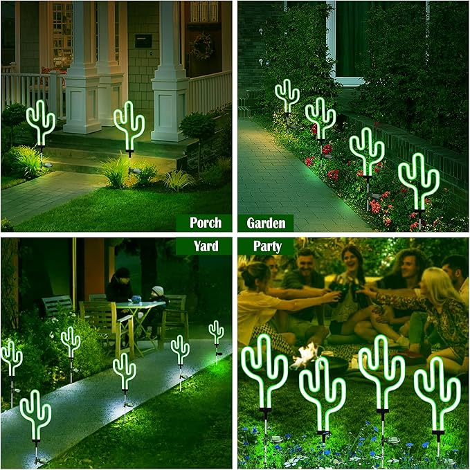 SunKite Cactus Solar Garden Stake Lights - Outdoor Waterproof Neon Lights for Garden, Yard, Lawn, Pathway, Patio | Lumora