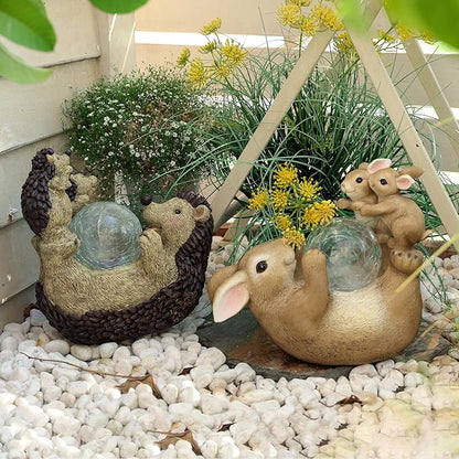 Solar Bunny Lamp Playing with Ball, 10x5x9 Inch Outdoor Easter Rabbit Decor, Whimsical Garden Statue for Lawn, Backyard & Night Landscape, Easter Bunny Figurine Night Light