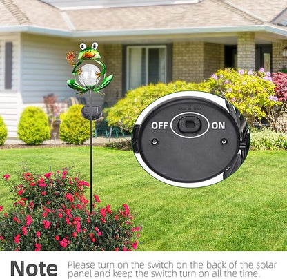 Garden Solar Lights Outdoor Decorative, Metal Frog Shape, Waterproof Stake Lights with 2 FT, Auto ON/Off Solar Powered Light for Lawn, Backyard, Patio, Pathway