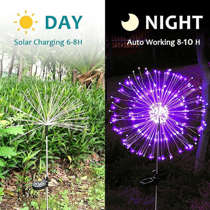 JJGoo Solar Firework Lights, 2 Pack 180 LEDs 2 Lighting Modes Solar Lights Outdoor Waterproof for Garden Patio Walkway Pathway Party Wedding Christmas Decorative - Purple