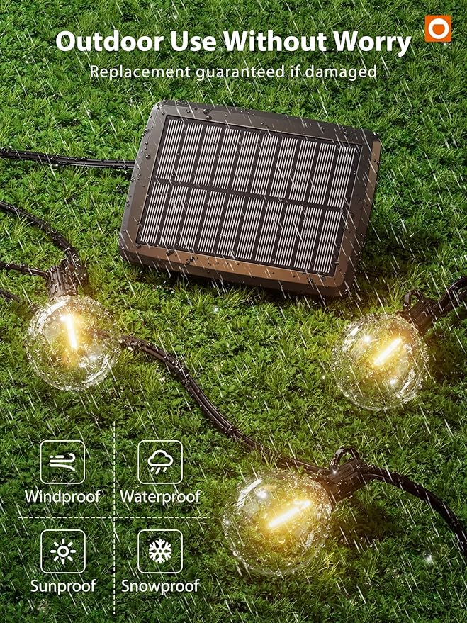 addlon 160FT LED Outdoor String Lights (3x50FT) 50FT Solar String Lights for Outside G50