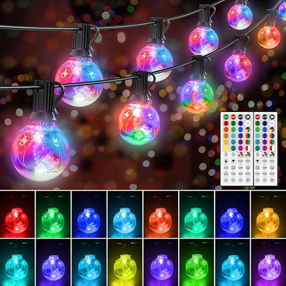 LED Outdoor String Lights, 30FT Connectable G40 Patio Light Outdoor Waterproof with 30 LED Bulbs, RGB Color Changing Cafe Decorative Lights with Remote for Outside Camping Gazebo Party Balcony Decor