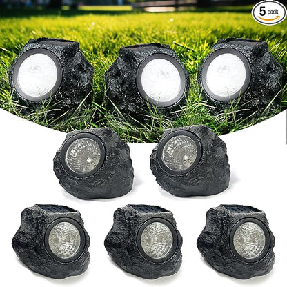 LIYAOLI Solar Rock Landscape Lights - 5 Pack Waterproof IP65 Fake Stone Solar Lights for Garden Pathways | Outdoor Ground Lighting with Auto On/Off & White LEDs