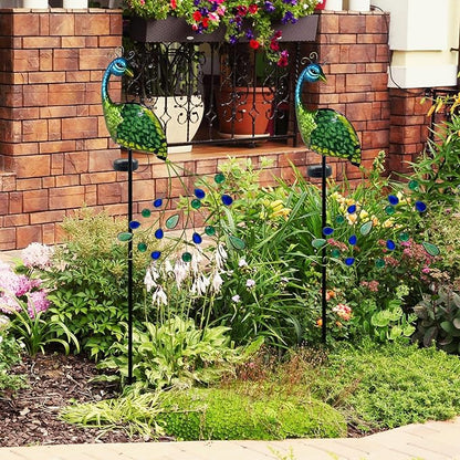 Peacock Solar Garden Stake Lights Decorative, Waterproof Metal Glass Landscape Path Lights for Outdoor Patio Lawn Yard, Upgrade