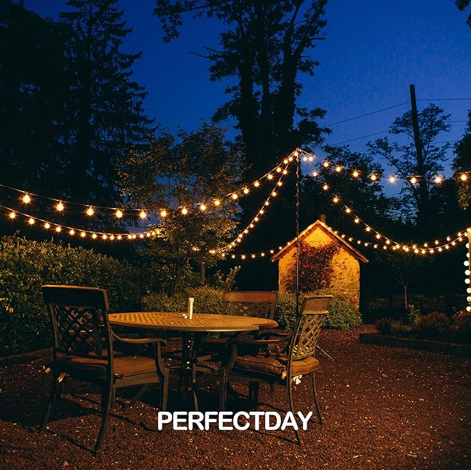 PERFECTDAY Solar String Lights, Shatterproof LED Solar String Light Outdoor G40 Umbrella Lights with 25 Bulbs - 27 | Lumora