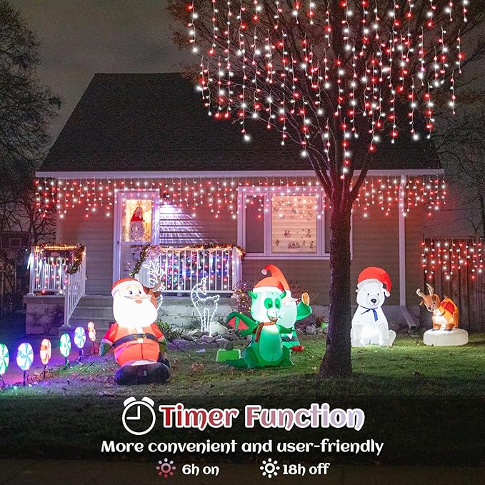 33ft Icicle Lights for Outside, Red and White Christmas Lights Outdoor Indoor, 400 LED Twinkle String Light with 75 | Lumora