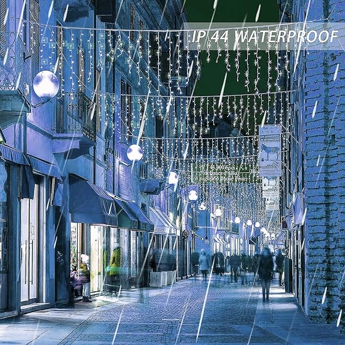 Dazzle Bright 360 LED Christmas Icicle Lights, 29.5 FT 8 Modes Curtain Fairy Lights with 60 Drops, Connectable Xmas String Lights for Outside Holiday Wedding Party Decorations (White) (Pack of 2)
