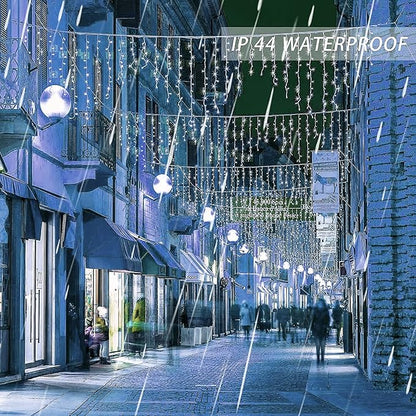 Dazzle Bright 360 LED Christmas Icicle Lights, 29.5 FT 8 Modes Curtain Fairy Lights with 60 Drops, Connectable Xmas String Lights for Outside Holiday Wedding Party Decorations (White) (Pack of 2)