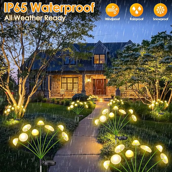 2PK 16LED Solar Garden Lights Outdoor, Mushroom Solar Lights Outdoor, IP65 Waterproof Firefly Light Outside Decor | Lumora