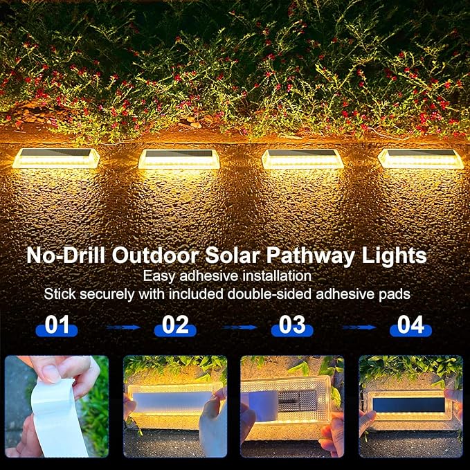Lacasa Solar Deck Lights, Solar Light Outdoor Waterproof IP68, 8 Pack Solar Powered Pathway Yard Driveway Step Landscape Lights, LED Lighting 50LM for Garden Path Walkway Stair Patio, Warm White 2700K