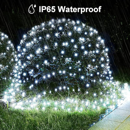 echosari Solar Net Lights Outdoor, 100 LED 5Ft x 5Ft Bush Net Light Outdoor Mesh Lights Auto On/Off 8 Modes for Tree Fence Wall Roof Backyard Bush Decor (Cool White)