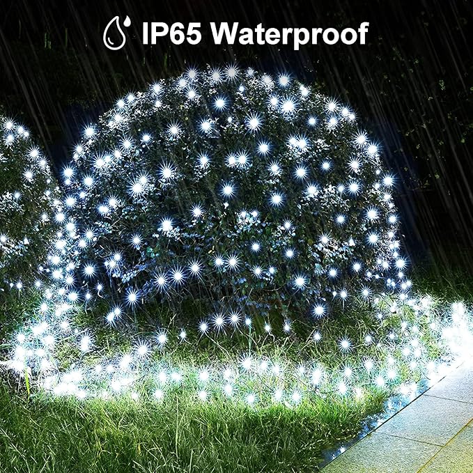 Solar Net Lights 200 LED Outdoor Mesh Light with 8 Modes Waterproof Net Bush Lights for Bushes Hedge Yard Garden Decor, 9.8 x 6.6Ft Dark Green Cable (Cool White)