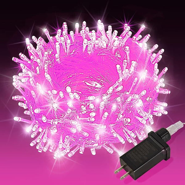 100 LED Pink Fairy Lights, 33ft Plug-in Decorative String Lights with 8 Modes for Indoor Outdoor Bedroom Wall Tree | Lumora