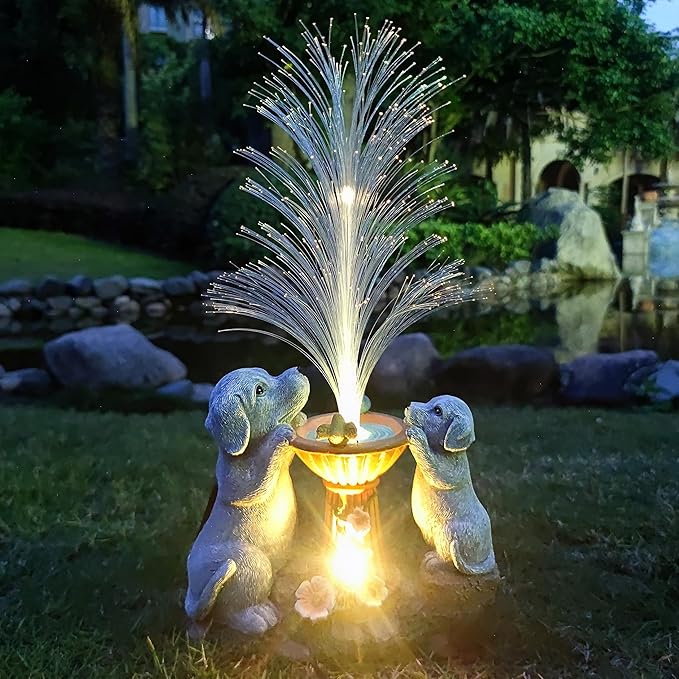 Solar Dog Garden Statues，LED Lights Outdoor with 7 Multi-Color Changing Modes Solar Garden Decor Yard Lights Outside Patio Lawn, Gifts for Mom Grandma Women Birthday