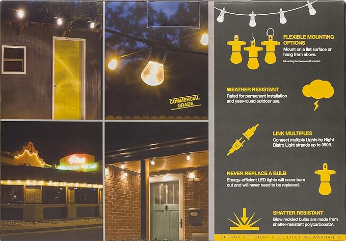 Enbrighten LED Bistro String Lights, 24ft, 12 Blow Molded Bulbs, Polarized, Indoor/Outdoor + UltraPro Wi-Fi Plug | Lumora