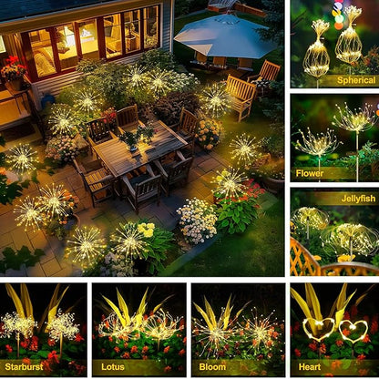 Anordsem Solar Lights Outdoor Waterproof: 2 Pack Garden Light - Bendable Copper Wire with 120 LED Firework Beads - DIY Warm Fun Decoration for Yard Patio - Twinkle Sparkler Gifts for Women Wife
