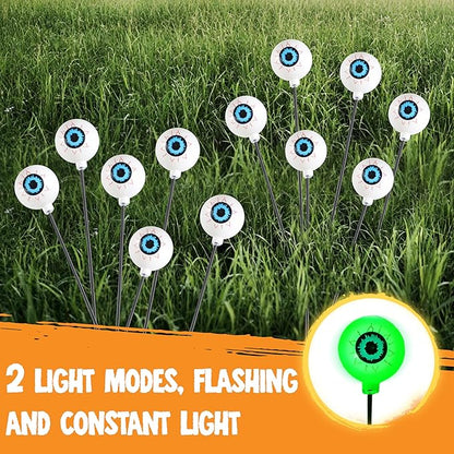 JOYIN Halloween Decorations Outdoor Solar Scary Eyeball Lights, 4 Pcs 24LEDs Green Pathway Yard Stakes, Waterproof Firefly Lights for Halloween Graveyard Yard Garden Patio Walkway Party
