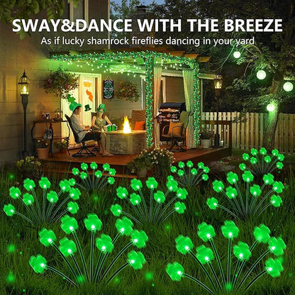2 Pack St Patricks Day Decorations Solar Outdoor Lights, 18 LED Lucky Green Shamrock Irish Firefly Solar Lights, 2 Modes Waterproof St Patricks Day Light for Yard Garden Lawn Pathway Decor