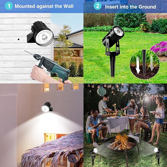 T-SUNUS Solar Spot Lights Outdoor White Christmas 4 Pack IP65 Waterproof Landscape Spotlights 6000K Separate Panel | Lumora