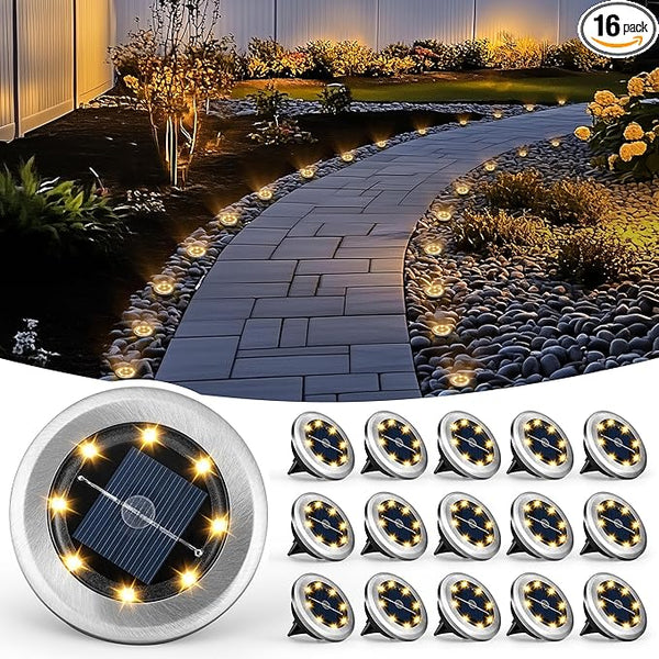 Mini Solar Ground Lights, 16 Pack Solar Powered Pathway Lights, Waterproof Outdoor Light for Garden, Driveway | Lumora