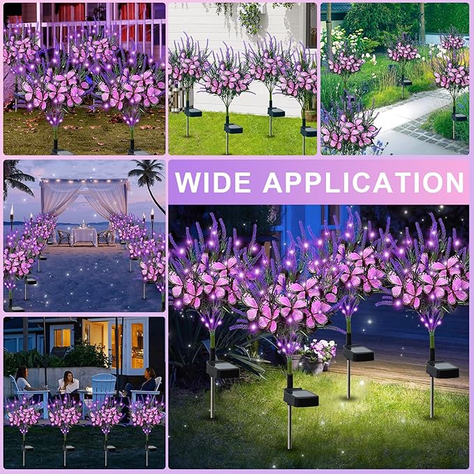 Dremisland 2Pack Solar Flowers Lights Outdoor Waterproof Purple Lavenders Solar Butterfly Lights Solar Artificial Flower Butterfly Garden Decoration for Yard Patio Pathway Lawn Courtyard