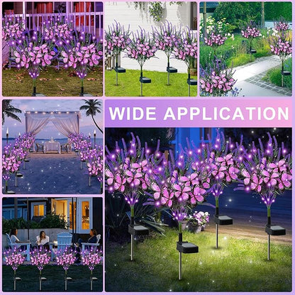 Dremisland 2Pack Solar Flowers Lights Outdoor Waterproof Purple Lavenders Solar Butterfly Lights Solar Artificial Flower Butterfly Garden Decoration for Yard Patio Pathway Lawn Courtyard