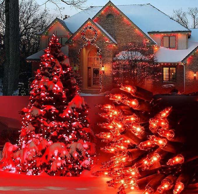 Holiday Essence Red Christmas Lights Green Wire 20.6 Feet Long String Lights Set for Outdoor & Indoor Décor Valentines Day, Wedding, Christmas Trees Lighting Decorations, UL Certified