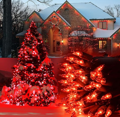 Holiday Essence Red Christmas Lights Green Wire 20.6 Feet Long String Lights Set for Outdoor & Indoor Décor Valentines Day, Wedding, Christmas Trees Lighting Decorations, UL Certified