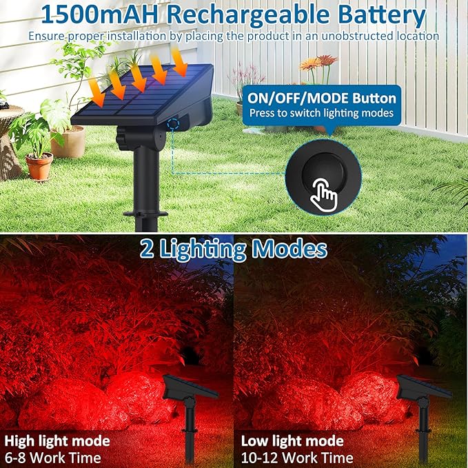 T-SUNUS Christmas Red Solar Lights for Outside IP65 Waterproof Auto On/Off Adjustable Landscape Spot Lighting | Lumora