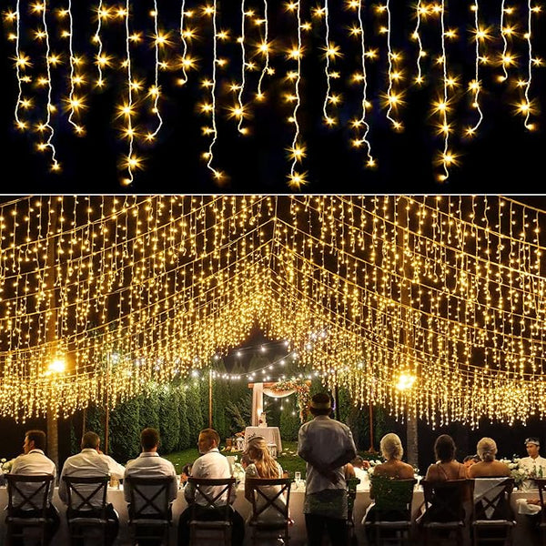 Icicle lights Outdoor - 33ft Christmas Lights with 400LED 75 Drops 8 Modes, Plug in Curtain String Lights | Lumora