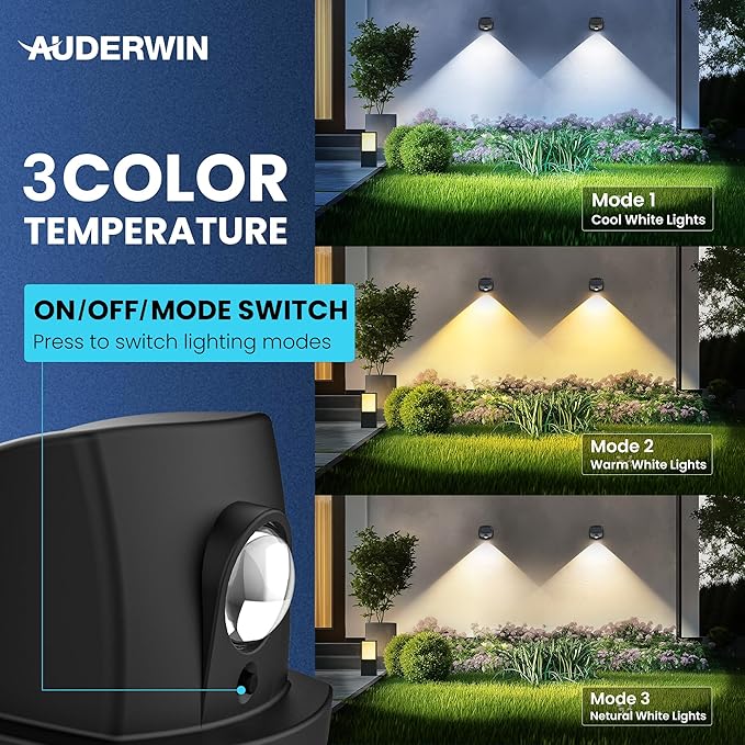 Solar Fence Lights Outdoor Waterproof IP65 Solar Wall Lights Outside Dual Color Led Solar Powered Fence Lights Outdoor Backyard, Wall Lights for Porch, Patio, Stairs, Pool, Yard, Deck 8 Pack