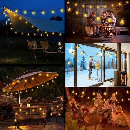 LED Outdoor String Lights, 50FT Patio Lights with 16Pcs Shatterproof S14 Bulb(1 Spare),4 Lighting Mode, Connectable, Waterproof Warm White Edison Plastic Bulb Hanging Light for Yard Gazebo Porch Décor