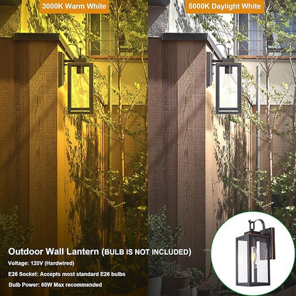 GRUENLICH Outdoor Wall Lantern, Wall Sconce for Porch Lighting Fixture, E26 Base Max 60W, Metal Housing Plus Glass, Oil Rubbed Bronze Finish, Bulb Not Included, 1-Pack