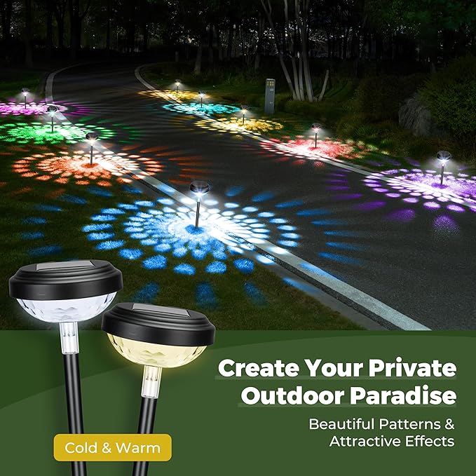 Kingsyard 8 Pack Solar Pathway Lights Outdoor Waterproof IP67, Bright Color Changing & Warm White LED Solar Lights for Outside Garden Yard Landscape Path Christmas Walkway Decor