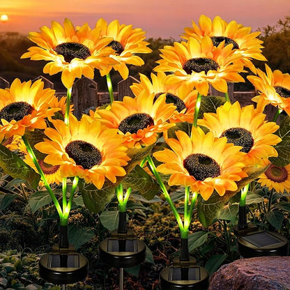 GIGALUMI Solar Garden Lights Artificial Flowers, LED Garden Decor Carefree Sunflower Solar Lights Outdoor Yard Decorations Outdoor, Everlasting Sunflower Decor Gift for Outside Yard Patio (Set of 4)