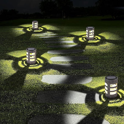 Solar Path Lights Outdoor 2 Pack, Decorative Pattern Lighting, Auto On/Off Dusk to Dawn, Waterproof Solar Landscape Lights, Modern Resin Garden Lights for Yard Patio Walkway (Gray)