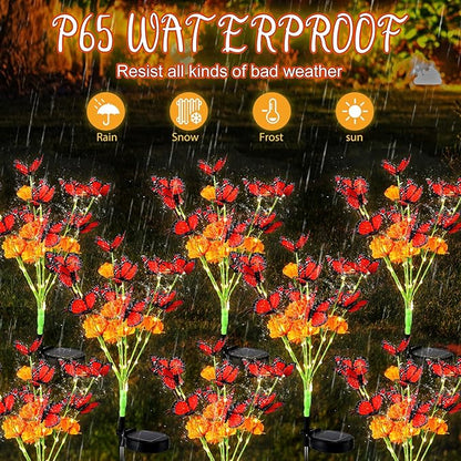 Riakrum 6 Pack Dia De Los Muertos Outdoor Decorations, Solar Marigold Lights with Monarch Butterflies Garden Waterproof Solar Lights for Day of The Dead Grave Halloween Diwali Indian Altar Cemetery