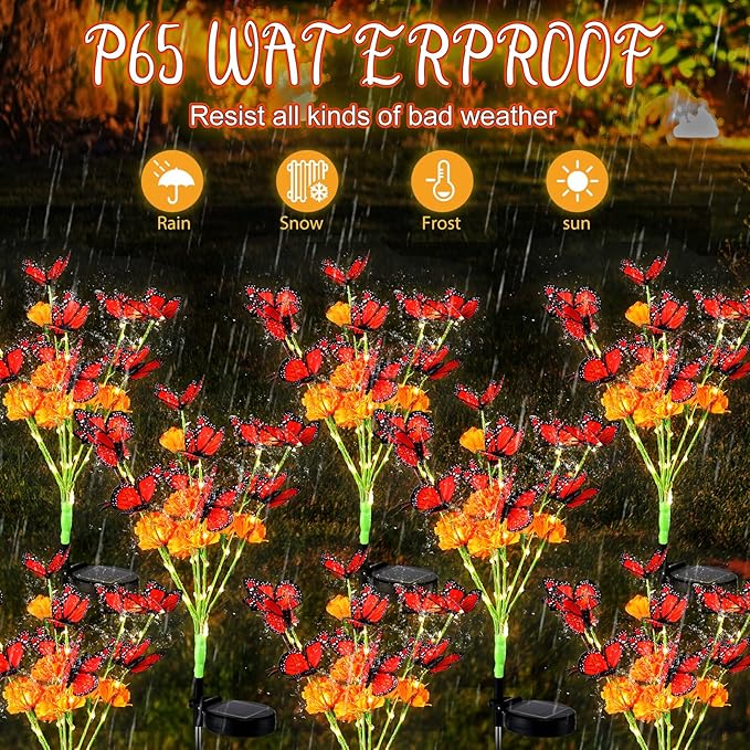 Riakrum 12 Pack Dia De Los Muertos Outdoor Decorations, Solar Marigold Lights with Monarch Butterflies Garden | Lumora