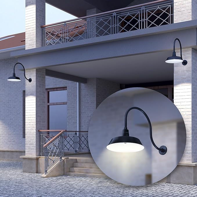 14in. Satin Black Outdoor Gooseneck Barn Light Fixture With 24in. Long Extension Arm - Wall Sconce Farmhouse | Lumora