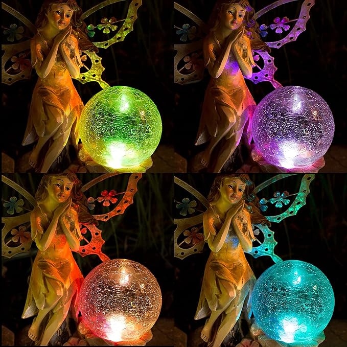Fairy Solar Garden Light with Color Changing LED Crackled Glass Globe