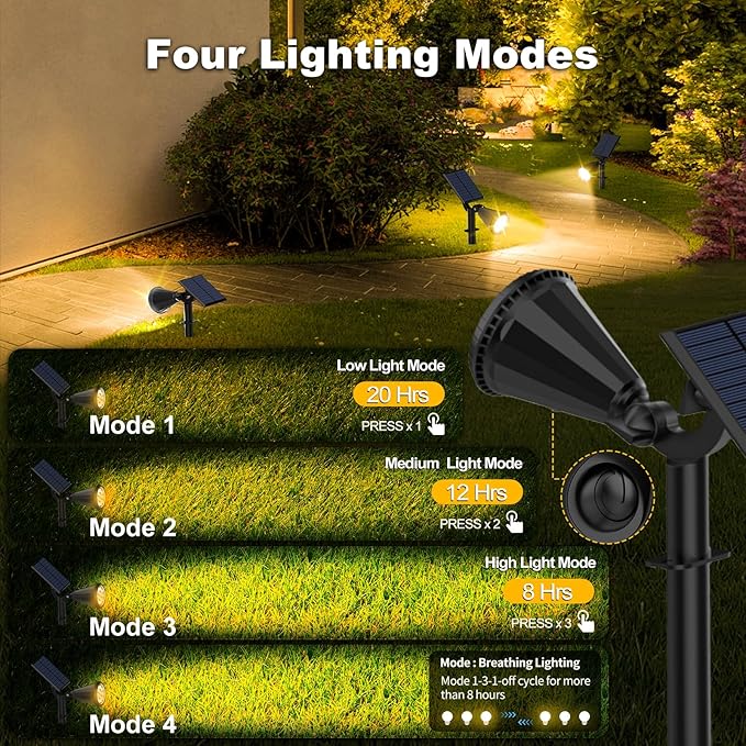 Solar Spot Lights Outdoor, 4 Modes/1 Pack Solar Spotlights Waterproof, 180° Adjustable Powered Landscape Lights | Lumora