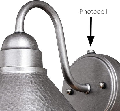 VAXCEL Outland 9 in. H 1-Light Brushed Pewter Dusk to Dawn Sensor Farmhouse Outdoor Wall Sconce, Gooseneck Metal Shade, LED Compatible, Dark Sky Compliant for Exterior Porch Patio Front Door or Garage
