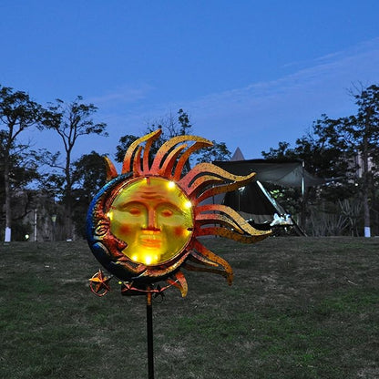 Solar Light Outdoor Garden Decoration Colorful Metal & Glass Sun Moon Star Valentine Stake Decorative Waterproof Warm White LED Yard Decor for Pathway Lawn Patio Backyard